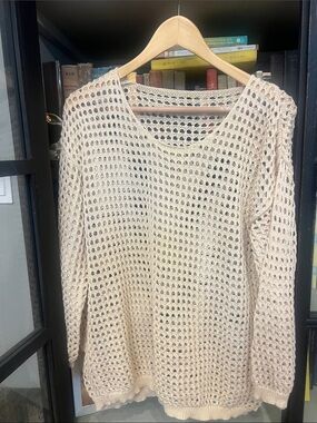 Open Knit Lightweight Sweater - Beige or Bathing Suit Coverup